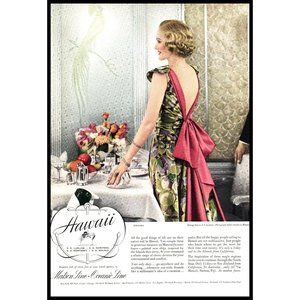 1934 Matson Oceanic Line Cruise Ships Hawaii Vintage Print Ad Elegant Dress Art